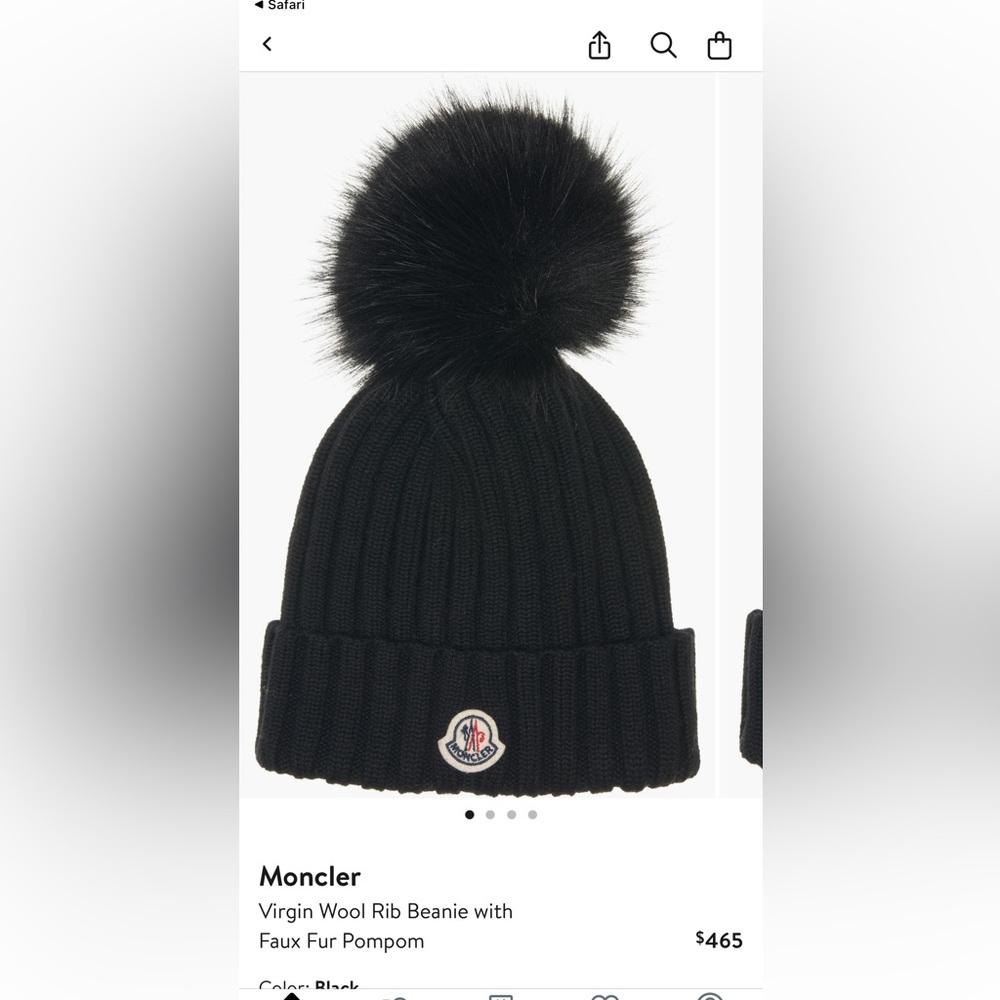 Moncler Black Beanie with Pom-Pom
